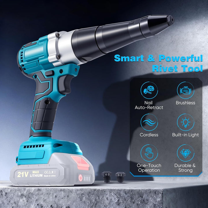 Akku Nietzange Kompatibel mit Makita 18V, Akku-Nietgerät mit Brushless Motor, 3 Düsen für 2,4-5,0 mm