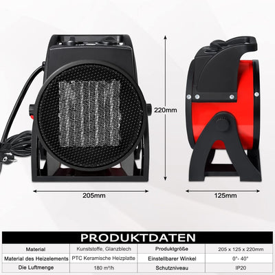 YRHome 2000W Keramik Heizgerät Heizlüfter Elektroheizer Heizer Schnellheizer Elektroheizgebläse Bauh