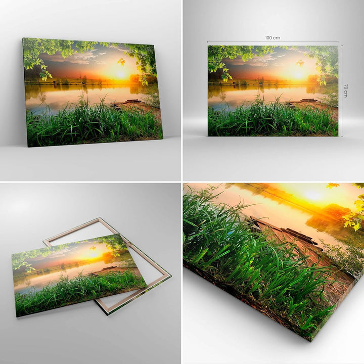 ARTTOR Bilder auf Leinwand 100x70cm Leinwandbild mit Rahmen Brücke See Gross Wanddeko Bild Schlafzim