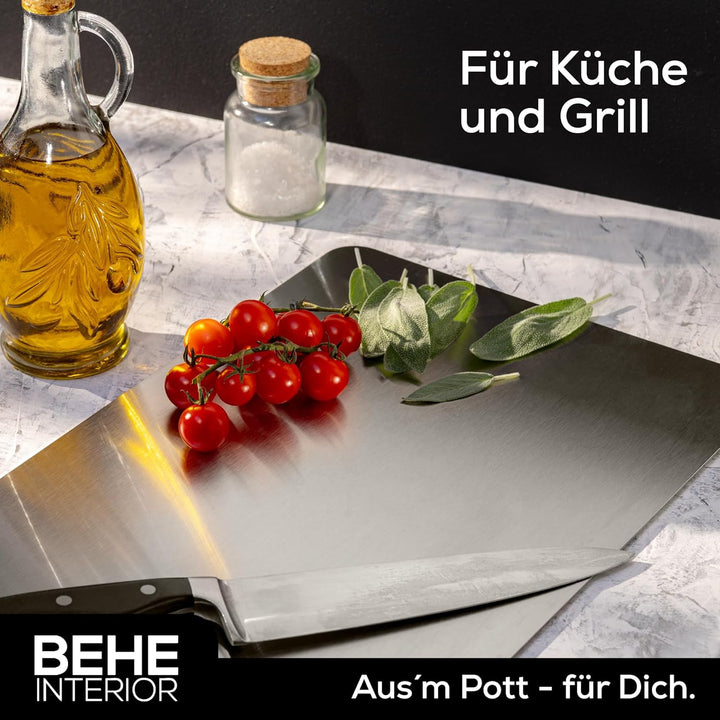 BEHE Schneidebrett Edelstahl - Made in Germany, Hygienisches Schneidebrett, cutting board, Rutschfes