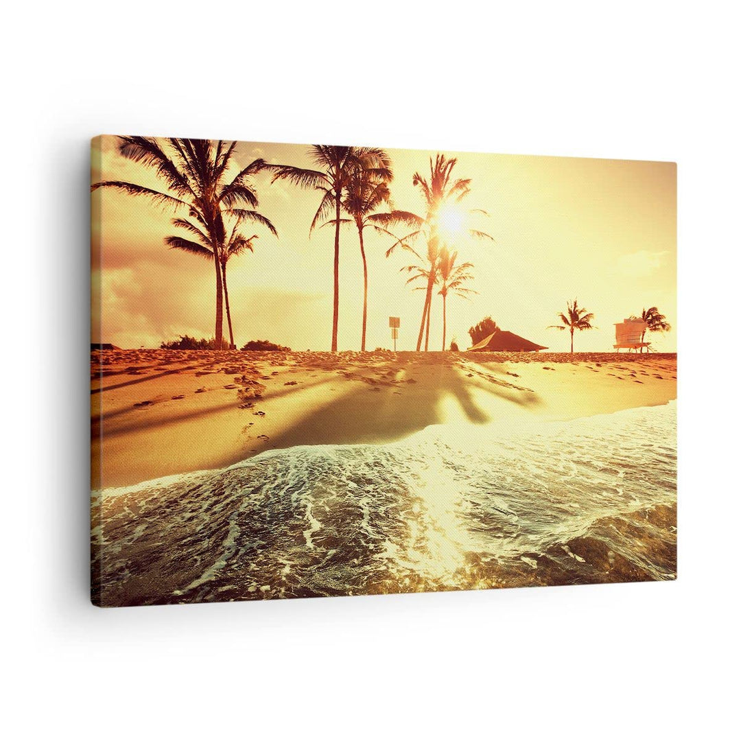 Bilder auf Leinwand Strand Meer Palme Leinwandbild mit Rahmen 70x50cm Wandbilder Dekoration Wohnzimm