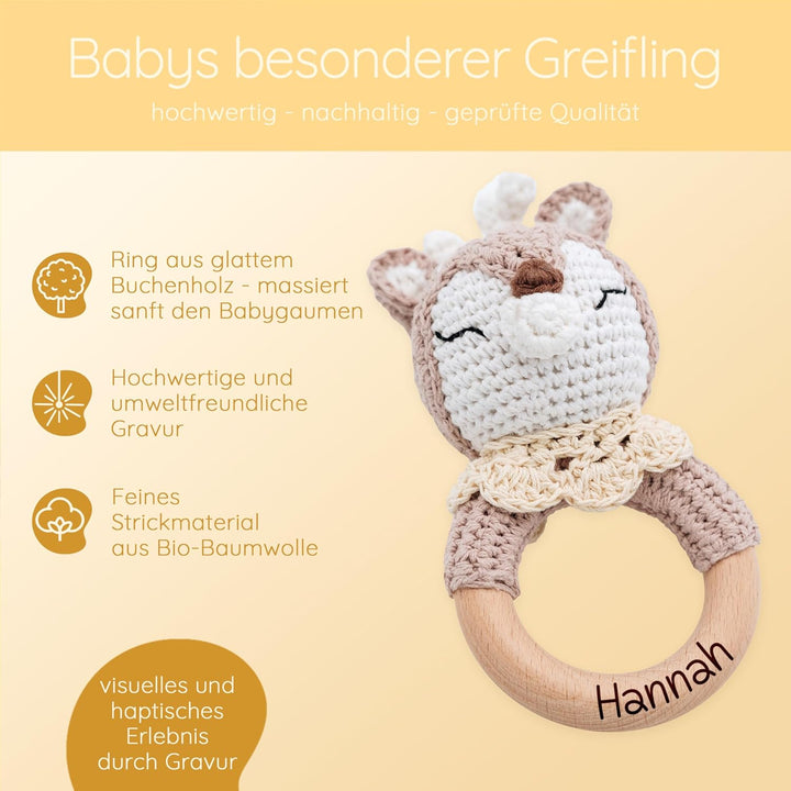 Bärenfreunde® - Personalisierter Beissring Baby - Niedlicher Greifling für Baby's ab 0 Monate - Baby