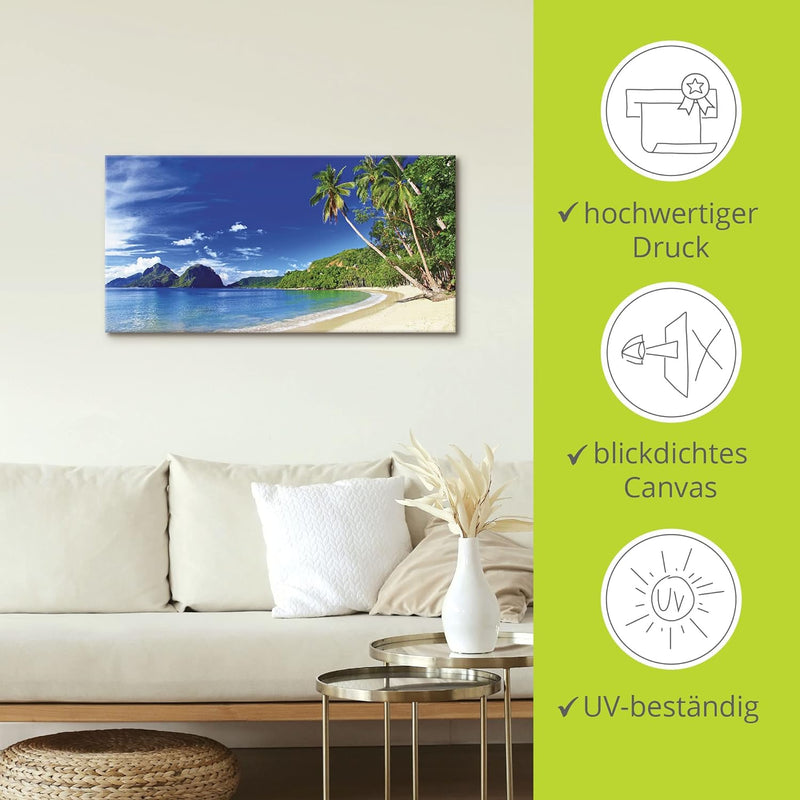 ARTland Leinwandbilder Wandbild Bild Leinwand 100x50 cm Karibik Strand Südsee Palmen Sand Insel Himm