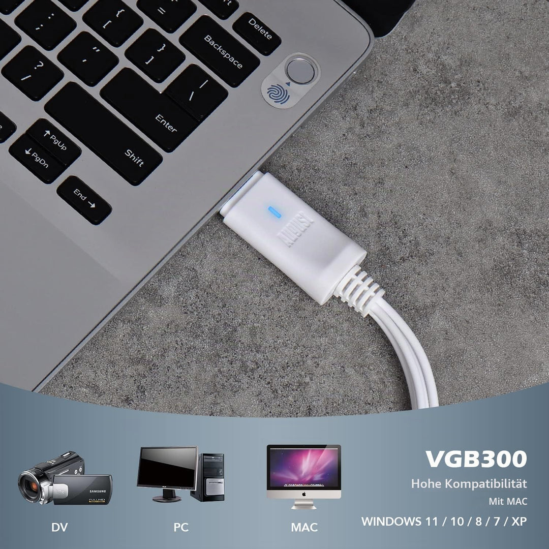 USB Video Grabber - [2023 Modell] August VGB300 - Audio Video Konverter zum Digitalisieren von VHS u
