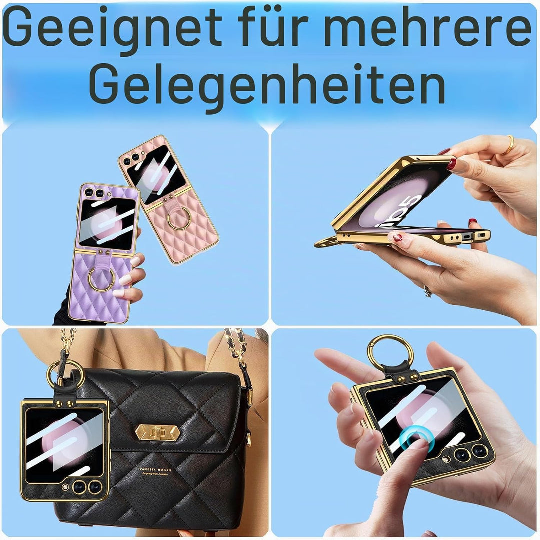 Miimall Lederhülle Kompatibel mit Samsung Galaxy Z Flip 5 Hülle mit Kameraschutz, Z Flip 5 Case mit