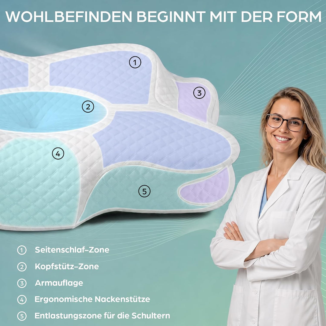 Flowen Nackenkissen Memory Foam | Ergonomisches Kopfkissen &amp; Kissen bei Nackenschmerzen | Nackenstüt