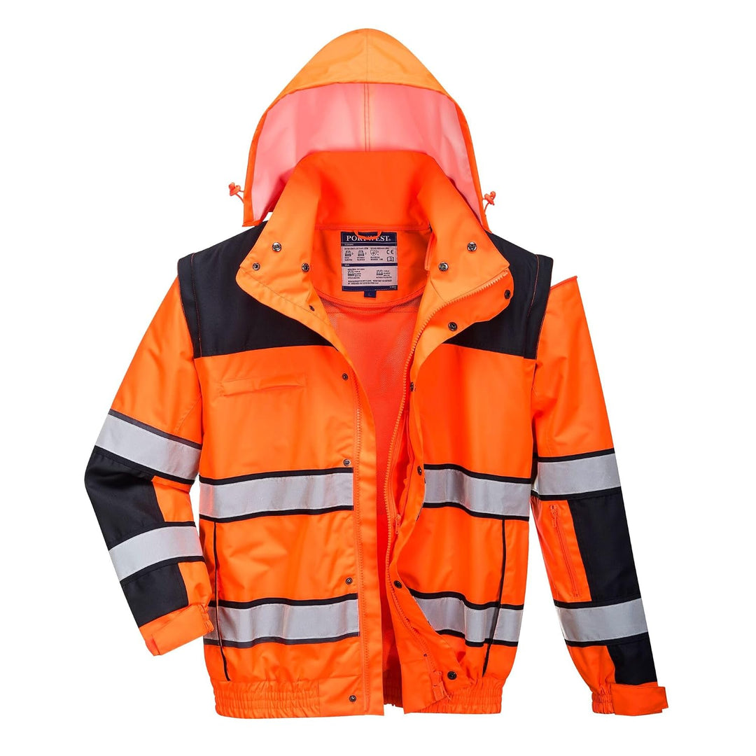 Portwest Klassische Warnschutz-Pilotjacke, Grösse: L, Farbe: Orange/Schwarz, C466OBRL L Orange / Sch