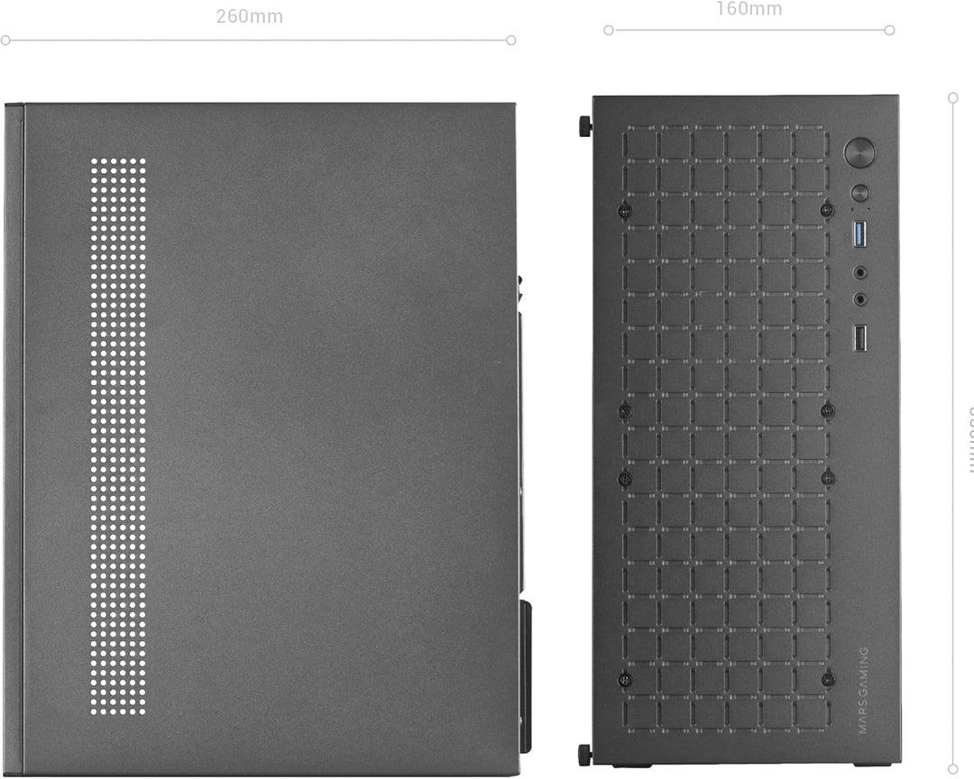 Mars Gaming MC-1000, Kompaktes MicroATX-Gehäuse, Metall-Mesh-Frontdesign, Volles Seitenfenster, 1x U