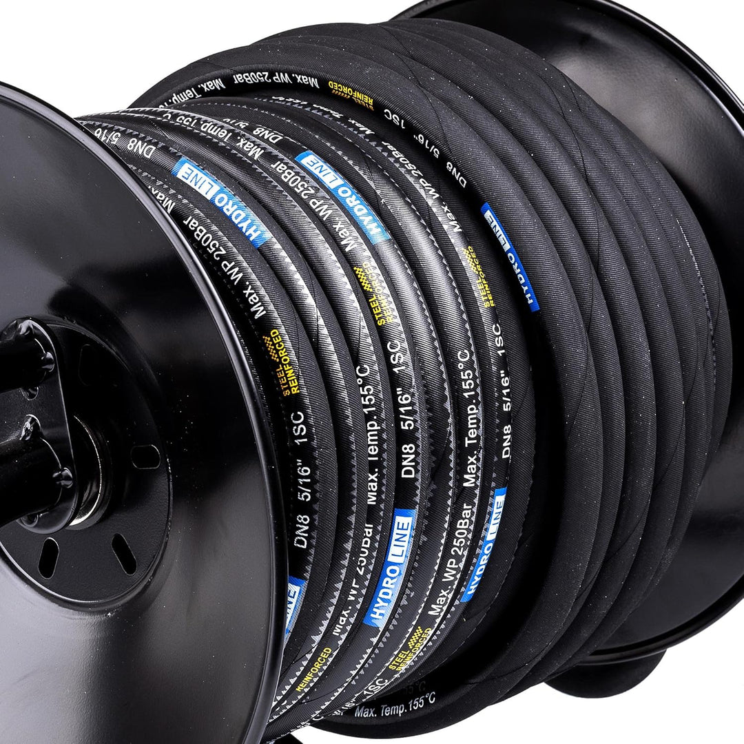 Hochdruck-Schlauchtrommel 210 bar mit 15 m Hochdruckschlauch DN8 250 bar, Schwarz, kompatibel mit Kä