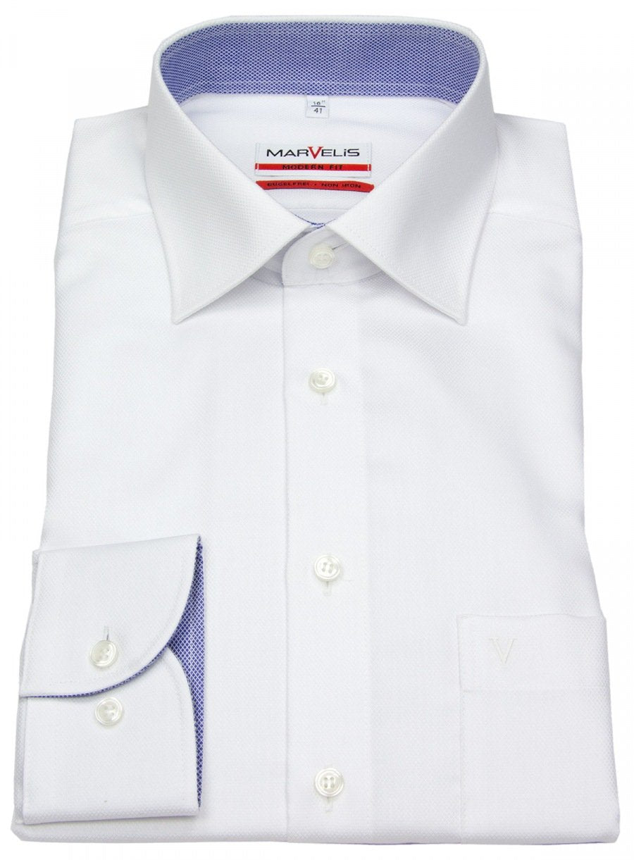 Marvelis Modern Fit Hemd weiss strukturiert 38 Weiss 00, 38 Weiss 00