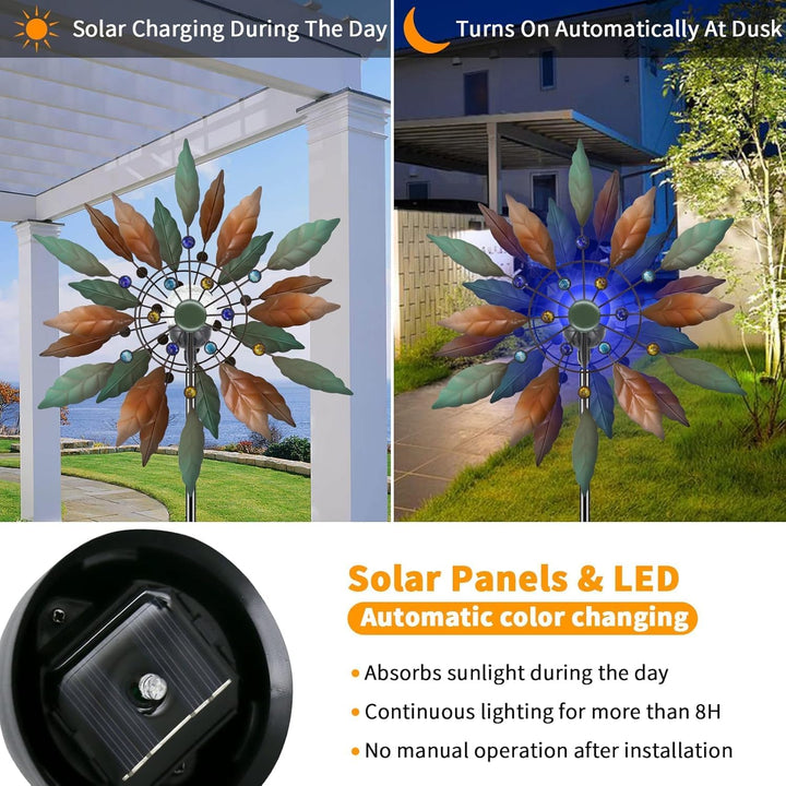 Solarbetriebene Windspinner-Skulptur aus Metall für Garten und Terrasse Durchmesser 20,4 Zoll, Durch