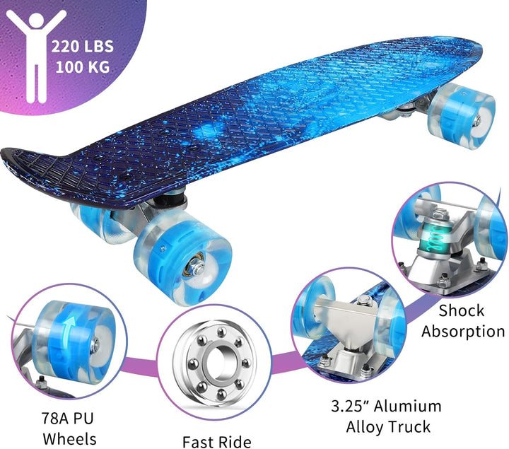 BELEEV Skateboard für Kinder, 56 cm Cruiser Skateboard Mädchen Junge Anfänger Jugendliche Erwachsene