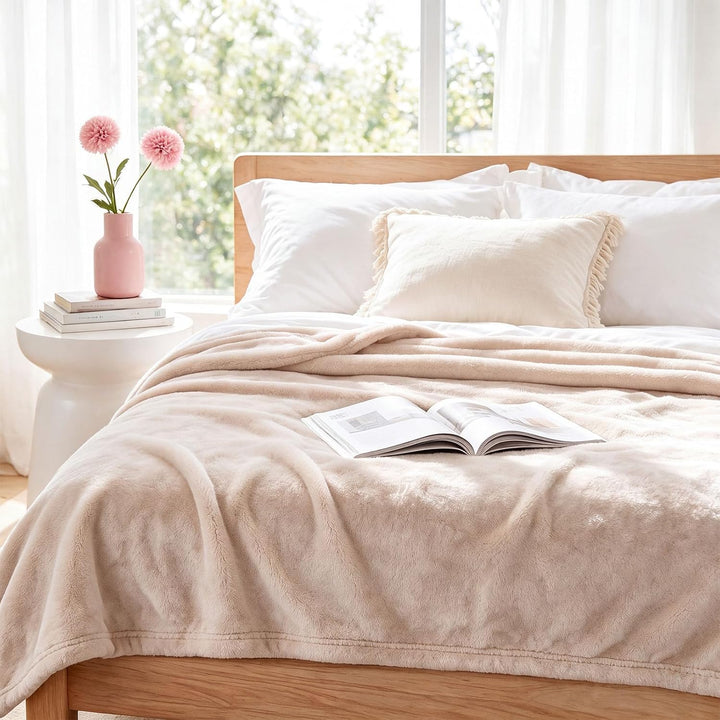 Kuscheldecke Flauschig 180x200 cm Fleecedecke Sofadecke Couchdecke Helles Apricot 200 x 180 cm, Hell
