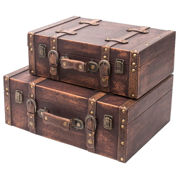 HMF VKO103 Vintage Koffer aus Holz | 2er Set | Versch. Grössen | Deko Klassik 2er Set Klassik, 2er S