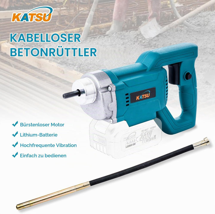 KATSU FIT-BAT 21V Brushless Akku Betonrüttler Betonverdichter Betonwerkzeuge mit 1,2 m Schlauch und
