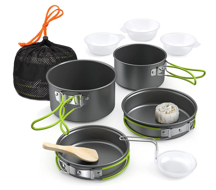 Lixada Camping Topfset 11-Teilig Camping Kochgeschirr Campinggeschirr 2-3 Personen mit Faltender Löf