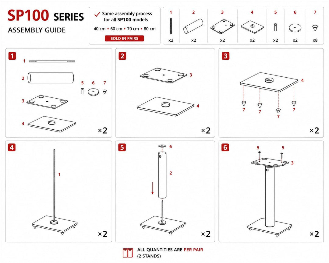 Sonorous - SP100/60 Weiss - Paar Füsse für Lautsprecher von 60 cm Höhe