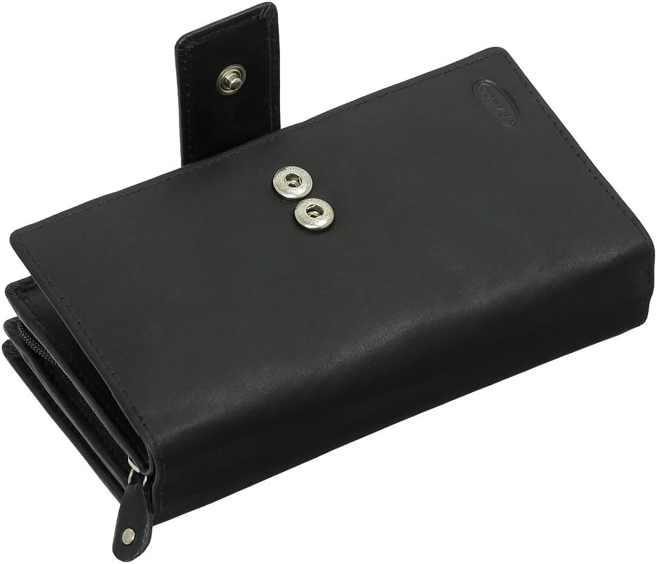 Luxus Leder Damen Geldbörse Portemonnaie Geldbeutel XXXL mit Reissverschluss 18,5 cm Farbe Schwarz,