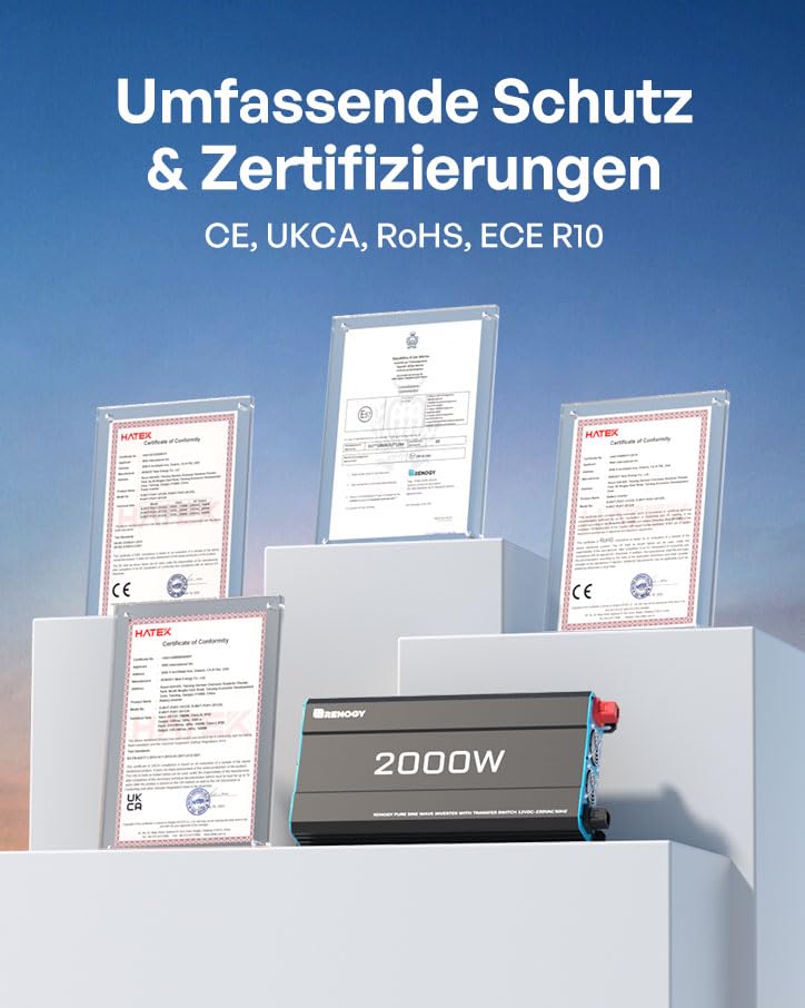 Renogy 2000W/4000W 12V zu 230V Reiner Sinus Wechselrichter mit Netzvorrangschaltung, Spannungswandle
