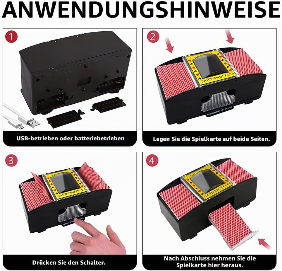 Ni-SHEN automatischer Kartenmischer für 2 Decks, USB-/batteriebetrieben, elektrischer Kartenmischer