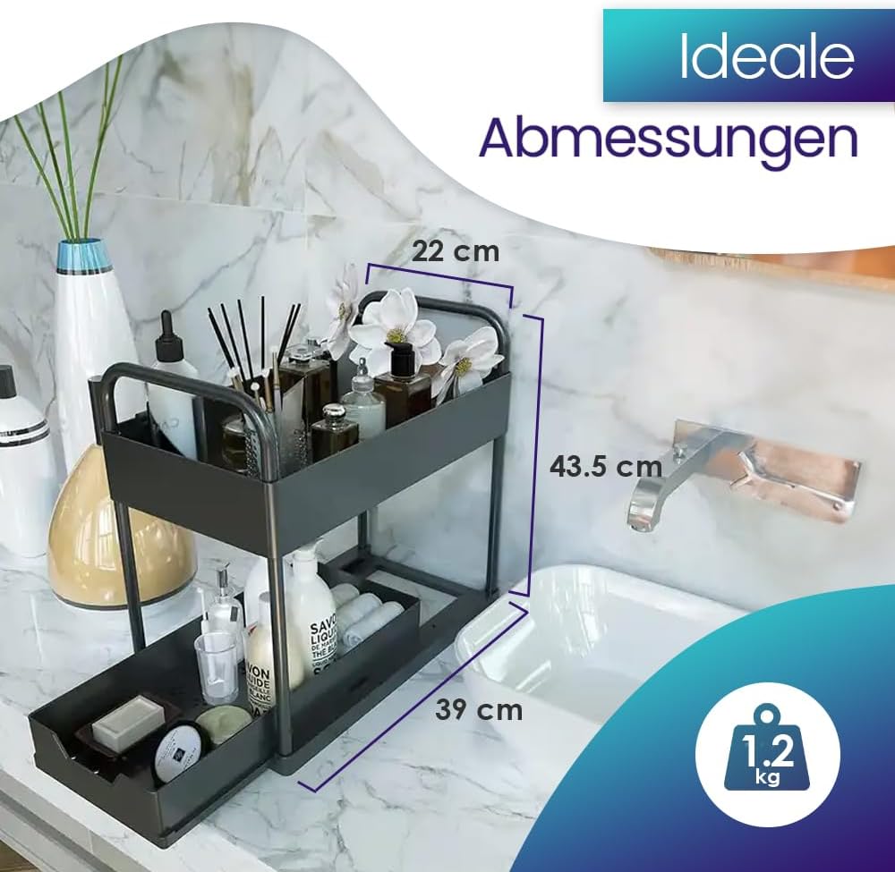 Unter-Spüle Organizer – Küchen Organizer für Spülenschrank & Bad – 2 Etagen Regal platzsparend mit 4