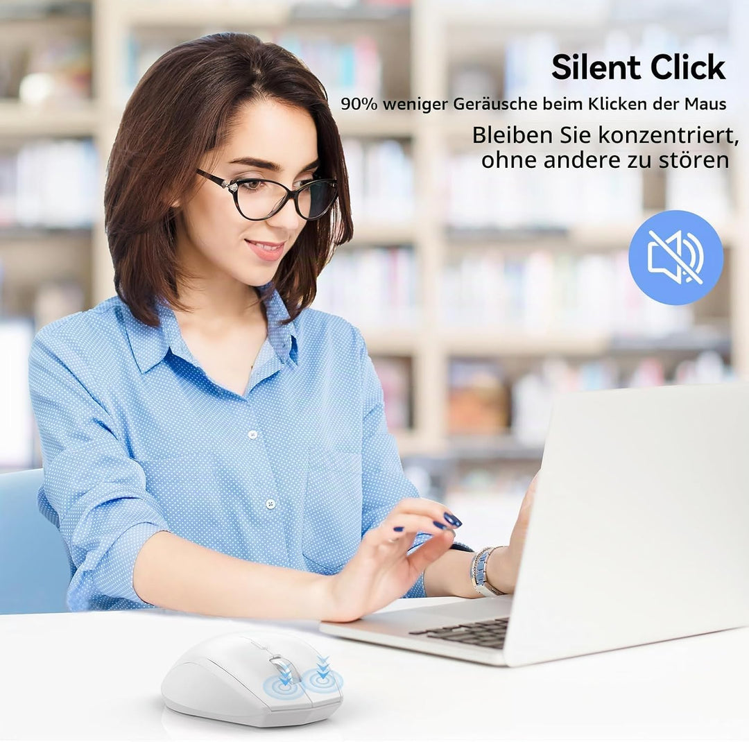 TECKNET Silent Maus Kabellose, 4800DPI 2.4GHz Leise Funkmaus mit Nano Empfänger, Side Control, Ohne