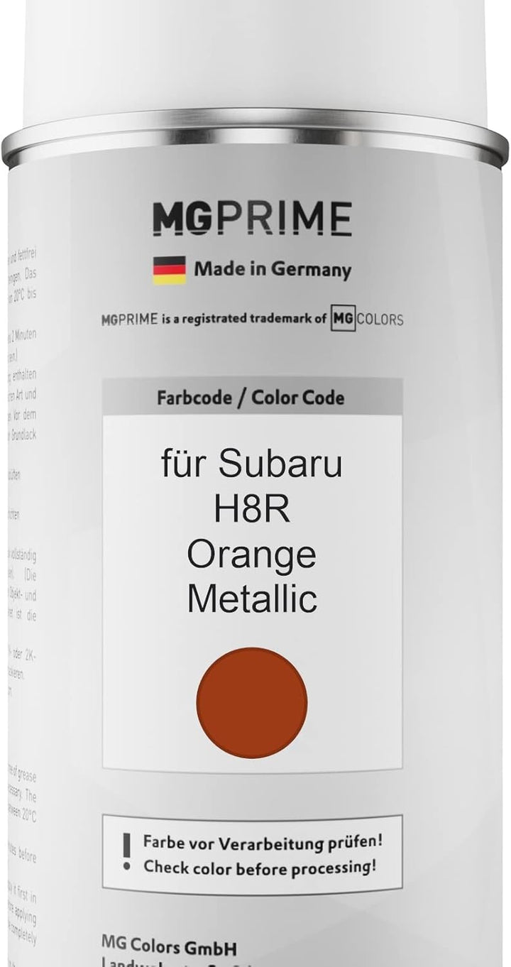 MG PRIME Autolack Sprühdosen Set für Subaru H8R Orange Metallic Basislack Klarlack Spraydose 400ml