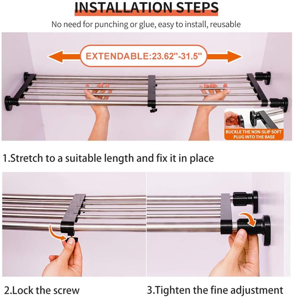 Hershii Erweiterbare Schrankspannregalstange, verstellbares Metallregal, Schrank-Organizer, DIY-Tren