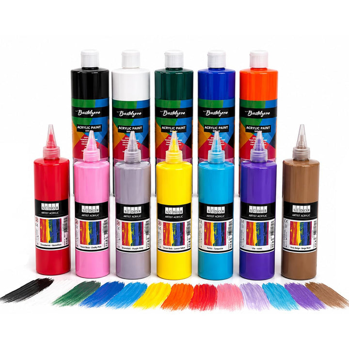 ACRYLFARBEN- Farben je 500ml. Hochwertige und deckende Malfarben für Holz, Stein, Leinwand, Malkarto
