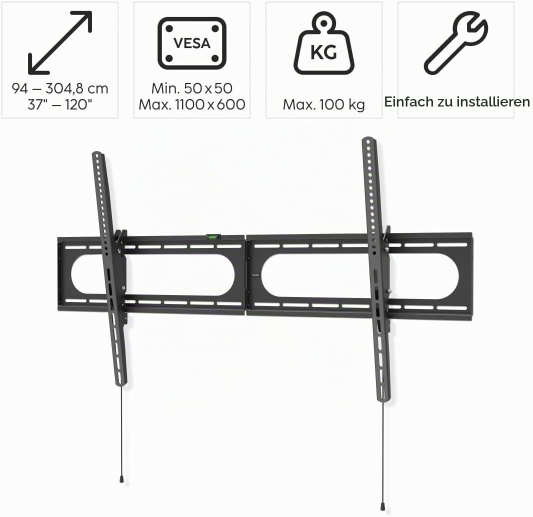 Hama TV Wandhalterung neigbar, Slim (TV Wandhalterung 37-120 Zoll, VESA 50x50 bis VESA 1100x600, bis