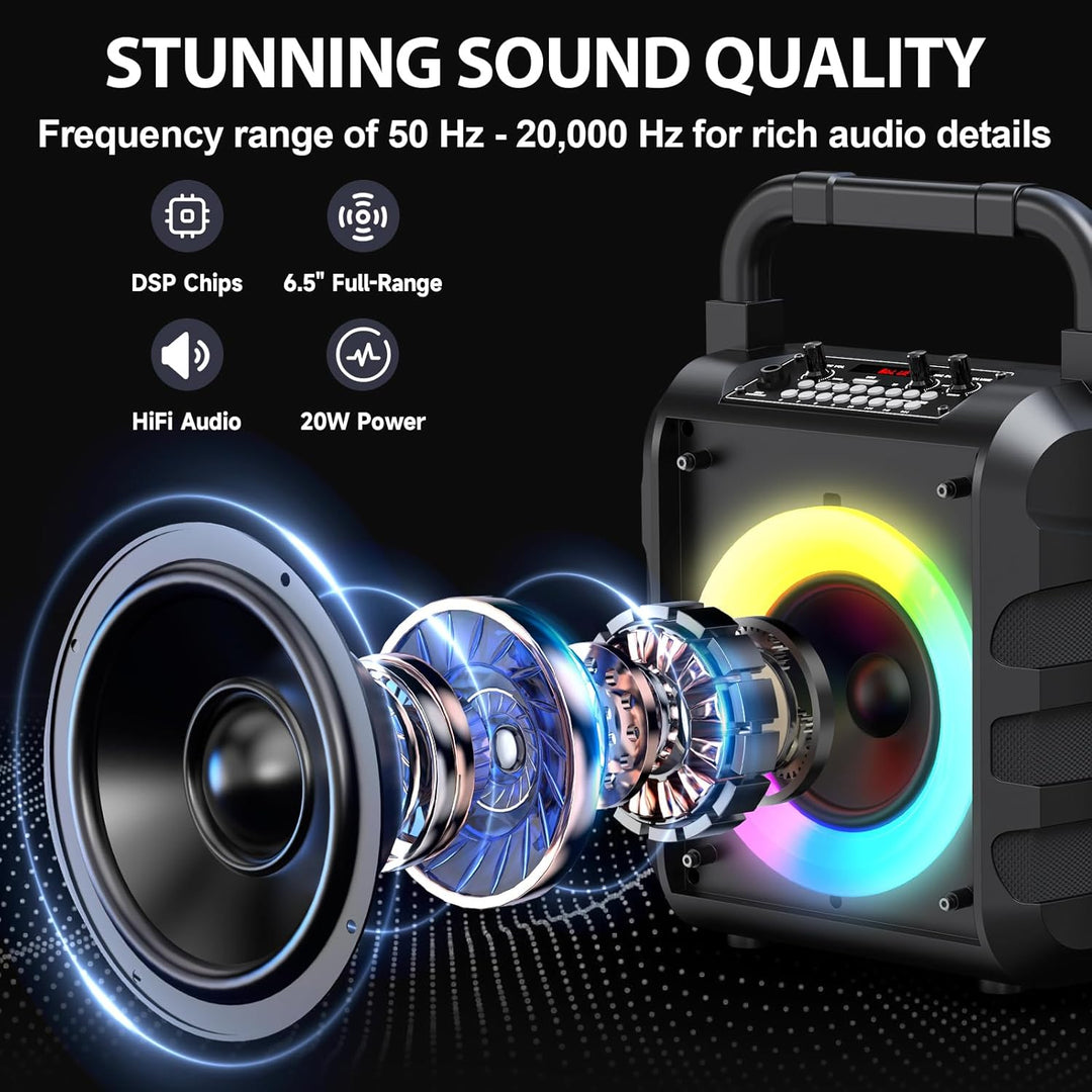 HWWR Karaoke Maschine mit 2 drahtlosenMikrofones, Tragbaren Bluetooth Lautsprecher, Karaoke Anlage f