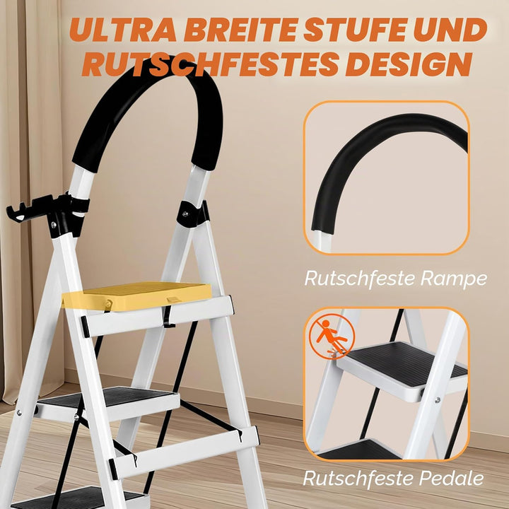 Trittleiter, 3 Stufen, zusammenklappbar, einziehbare Trittleiter, Aluminium, Trittleiter, faltbar, r