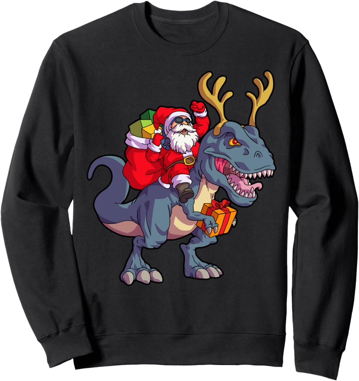 Weihnachten Weihnachtsmann Reiten Dinosaurier Hirsch Xmas Kinder Jungen Herren Sweatshirt