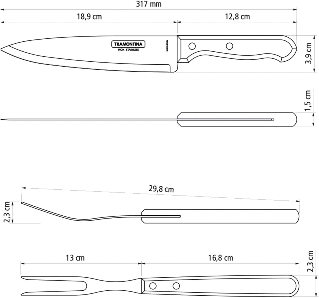 Tramontina Tranchierset, 3-teilig, Tranchiermesser, Tranchiergabel und Schneidebrett, FSC Handgerät,