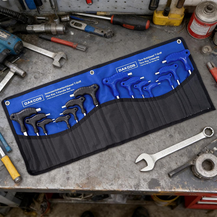 DAKCOS 14 tlg Torx Schlüssel Sechskantschlüssel Set mit T-Griff Innensechskant-Stiftschlüssel Torx-S