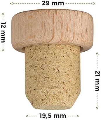 Griffkorken mit Holzgriff 19,5 mm | Holzgriffkorken | Presskork | Agglomeriert | Für Gin, Spirituose