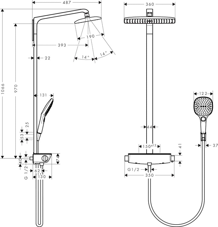 hansgrohe Duschsystem Raindance Select E 360 (Regendusche mit 3 Strahlarten, Duschkopf, Duschstange