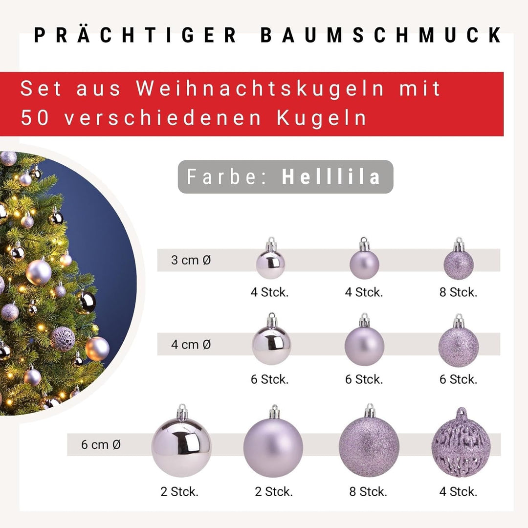 WOMA Christbaumkugeln Set Hell-Lila & 22 weiteren Farben - 50er & 100er Weihnachtskugeln Set - Weihn
