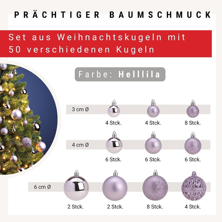WOMA Christbaumkugeln Set Hell-Lila & 22 weiteren Farben - 50er & 100er Weihnachtskugeln Set - Weihn