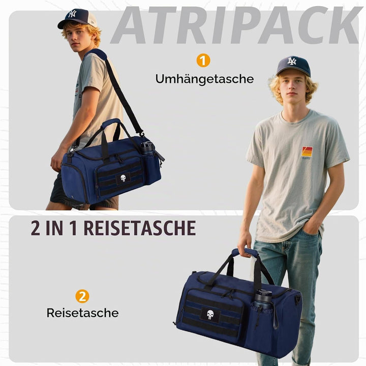 Taktische Sporttasche für Herren, 40L grosse Reisetasche mit Schuhfach, Sporttasche mit Nassfach, Mu
