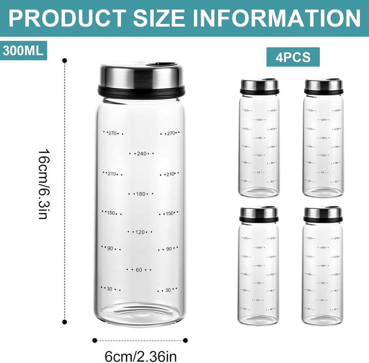 Gykutix 4 Stück 300ml Gewürzgläser mit Drehdeckel, Gewürzstreuer Glas, Gewürzdosen mit 4 Arten von G