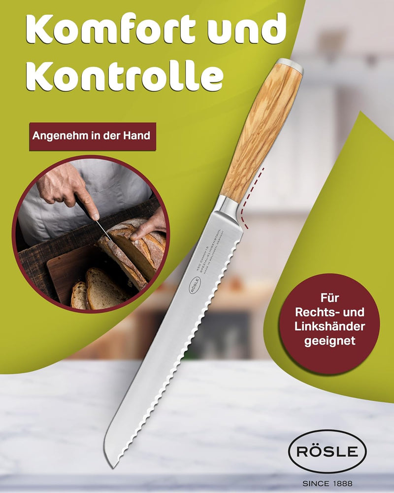 Rösle Brotmesser Artesano, Hochwertiges Küchenmesser zum Schneiden von Brot, Brötchen und Baguette,