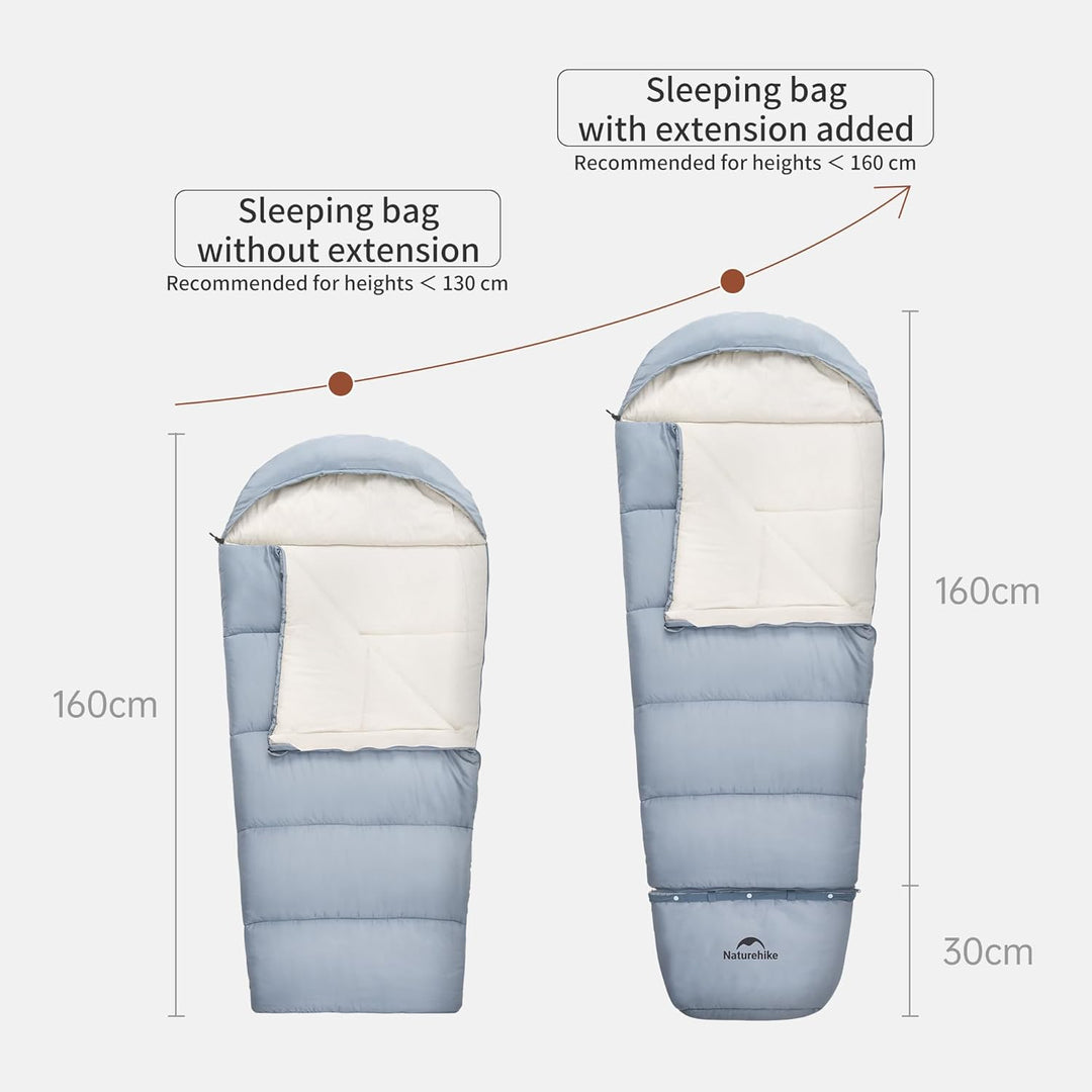 Naturehike Kinder Schlafsack Outdoor 3-Jahreszeiten Warm, 180 g/m² und 300 g/m² Füllstoff, Verlänger