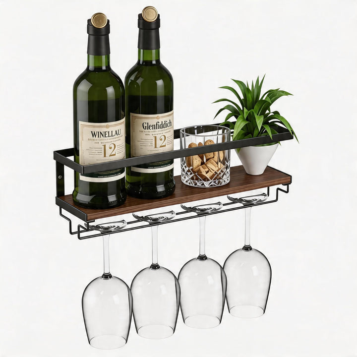 B4Life Wandmontiertes Weinregal mit Stielglas-Aufhänger, wandmontierter Weinglashalter, Flaschenglas