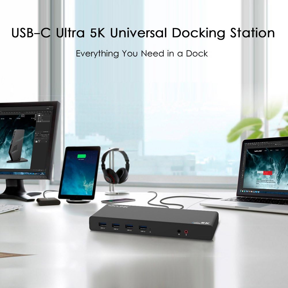 WAVLINK USB 3.0 USB C Ultra 5K Universal Docking Station unterstützt Dual 4K Videoausgänge für Mac &amp;