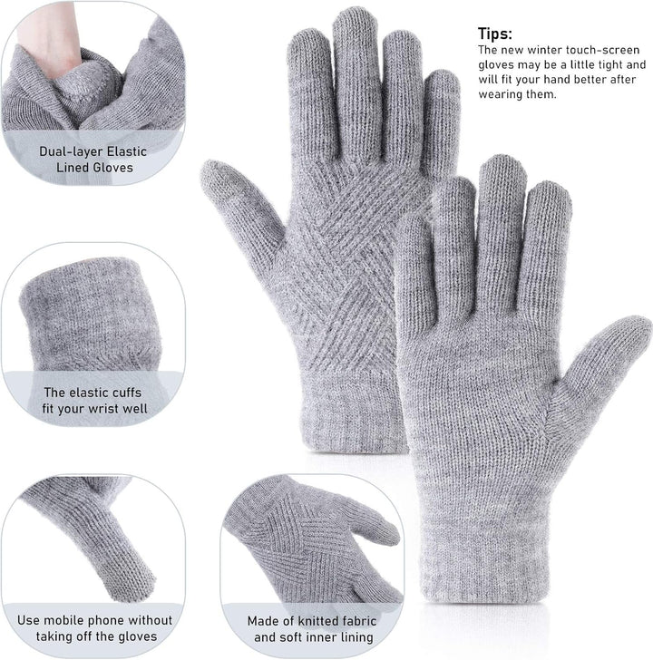 SATINIOR 2 Paar Damen Winterhandschuhe Gestrickte Touchscreen Finger Doppelschichtige Elastische Han