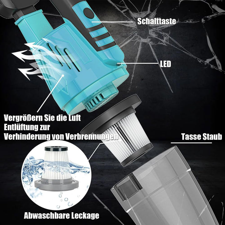 Handstaubsauger 10000Pa,Ersatz für Makita 18V Akku,Mini Handstaubsauger Auto 140W,Bürstenloser Motor