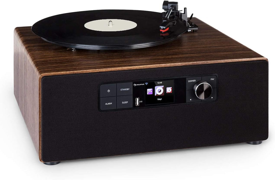 auna Connect Vinyl Cube Plattenspieler, Internetradio DAB+ UKW, integrierte Lautsprecher, Smart Radi