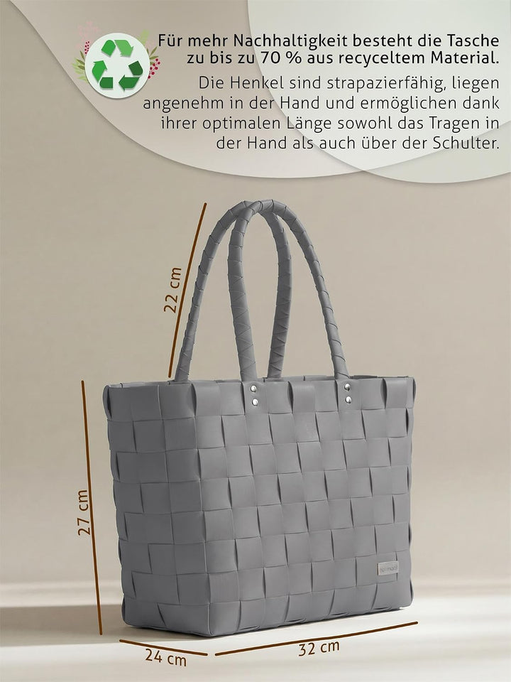 normani Einkaufskorb Shopper geflochten aus Kunststoff - robuster Strandkorb aus wasserabweisendem M
