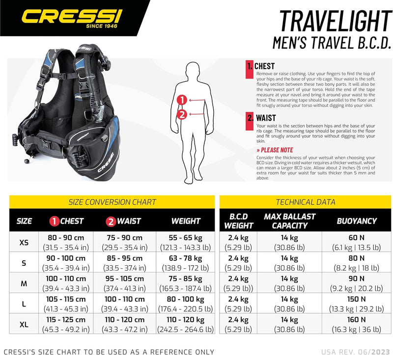 Cressi Travelight Erwachsene Reisejacket Tauchjacket Schwarz/Blau M/III Single, Schwarz/Blau M/III S